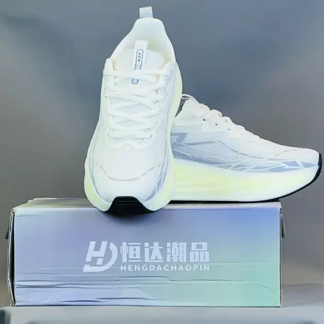 White & Ice Blue Lightweight Cushion Running Shoes