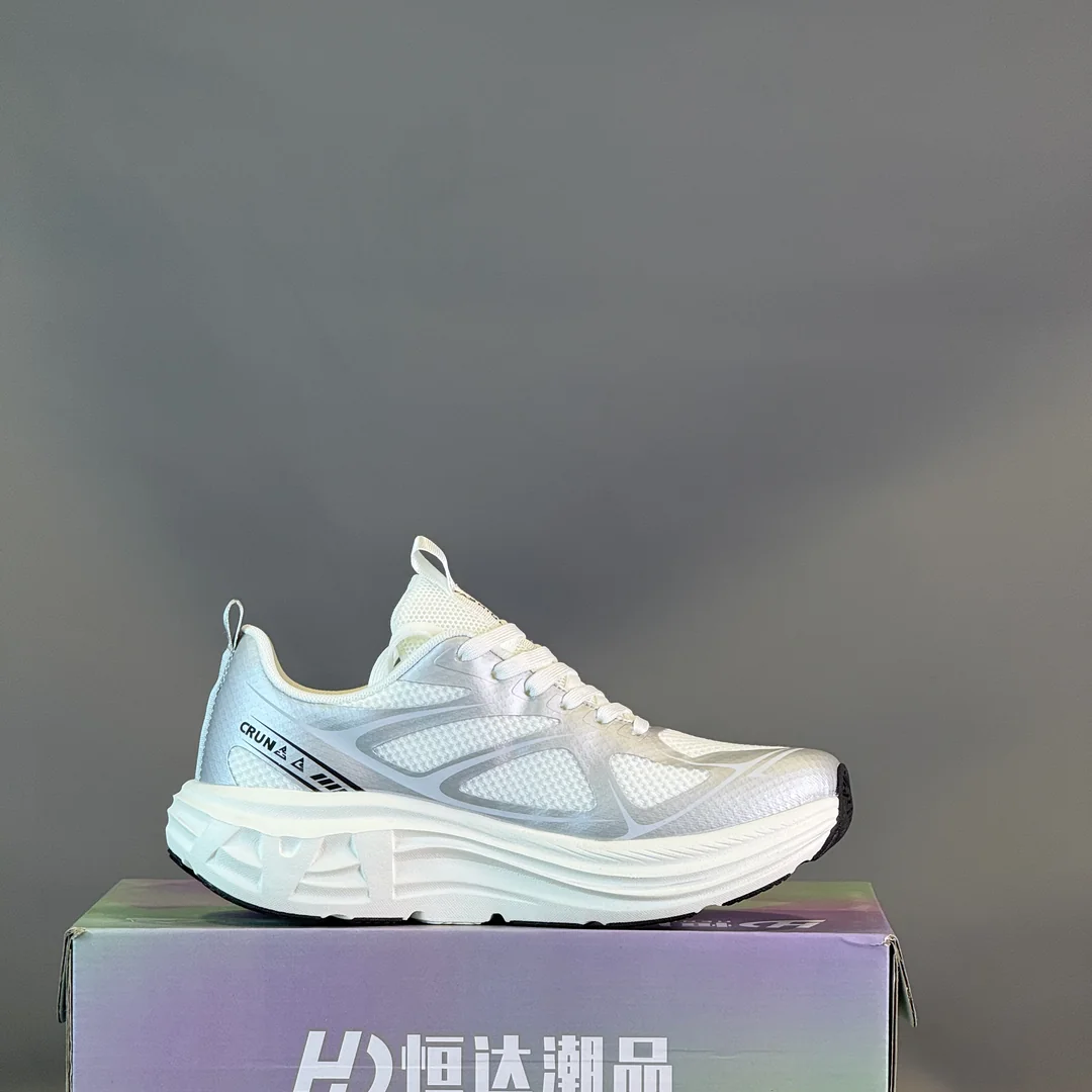 Classic White & Silver Retro Cushion Sneakers - Image 3
