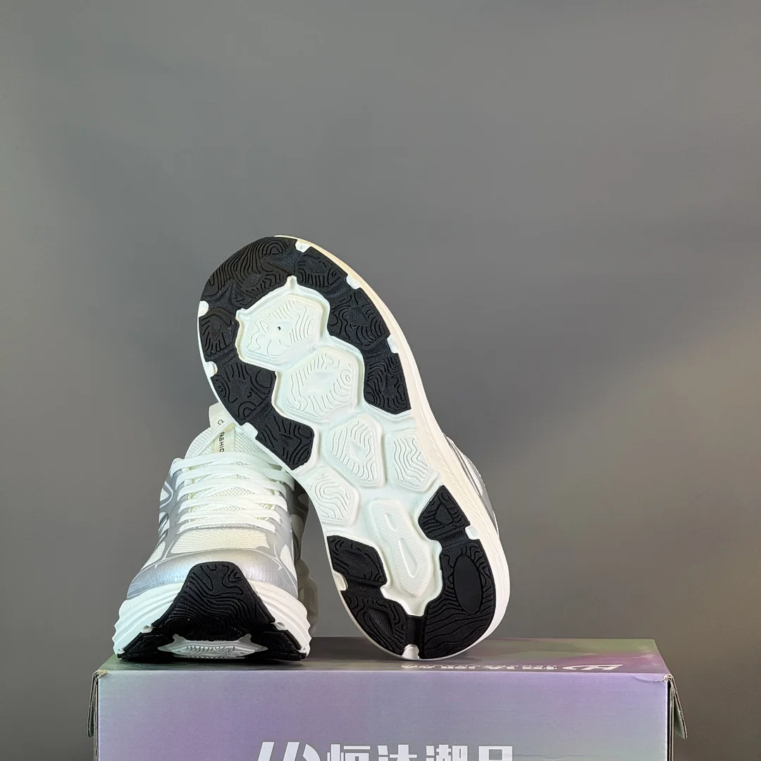 Classic White & Silver Retro Cushion Sneakers - Image 2